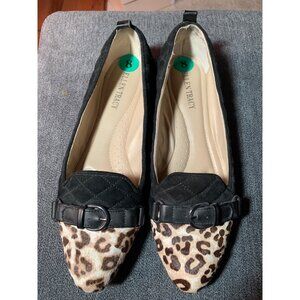 Ellen Tracy Womens Quilted Flats Black with Leopard-Print Pointed Toe 8M